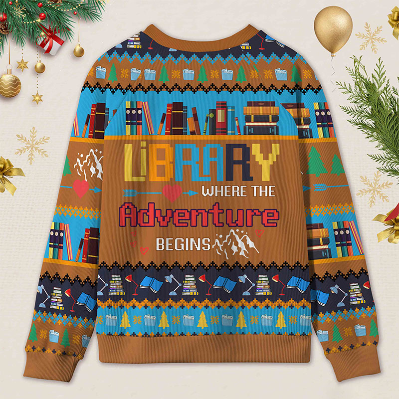Personalized Library Adventure Ugly Sweater Holiday Gift for Librarians