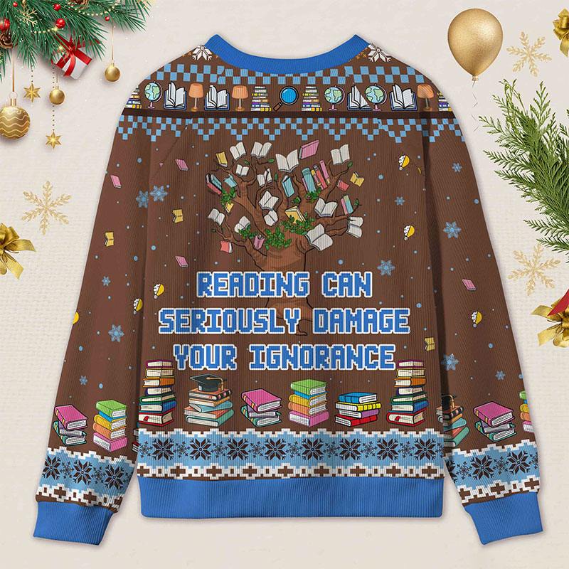 Personalized Funny Library Ugly Sweater Holiday Gift for Book Lovers