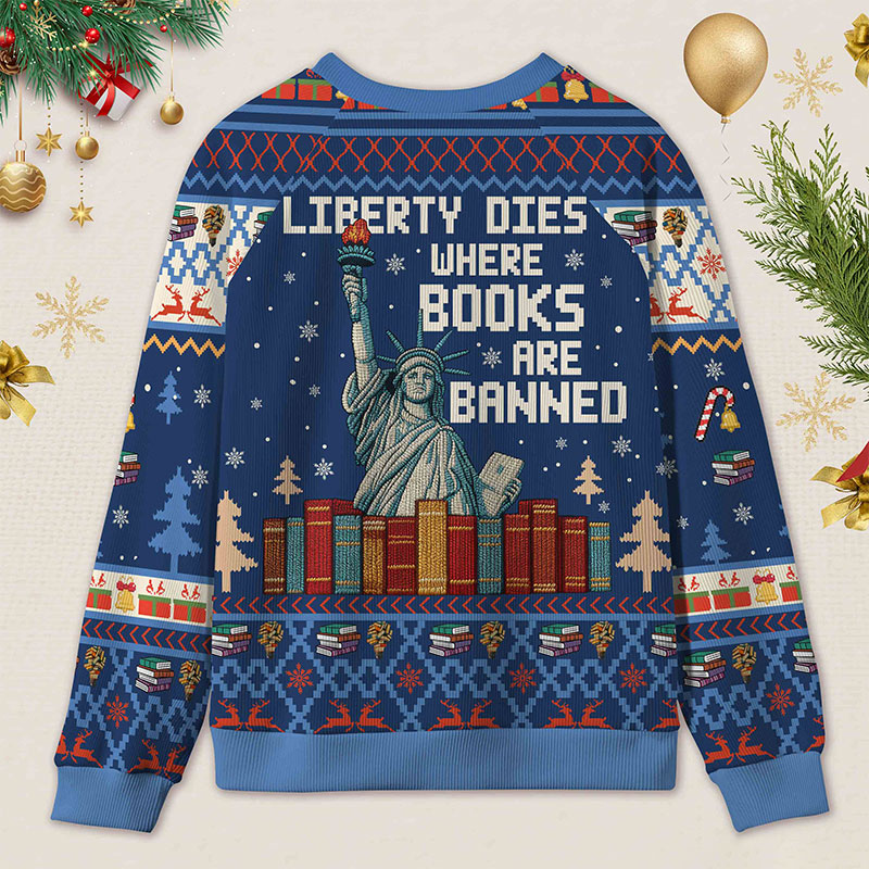 Personalized Freedom to Read Defiant Ugly Sweater Holiday Gift for Book Lovers