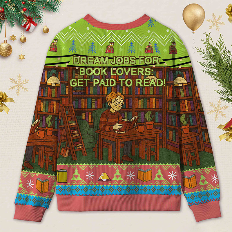 Personalized Library Interpretation Ugly Sweater Holiday Gift for Book Lovers
