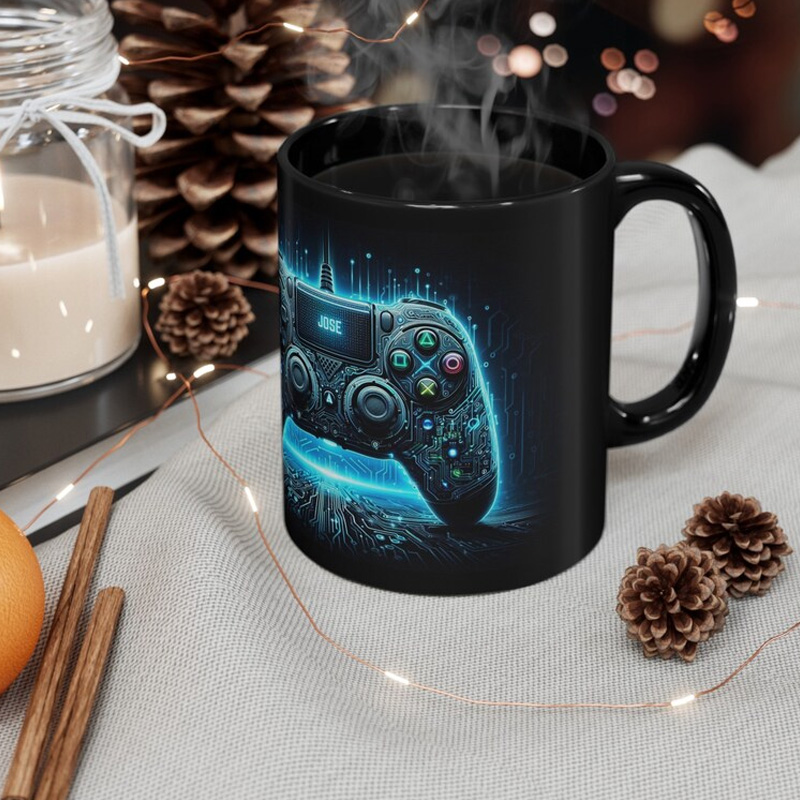 Personalized Electric Blue Gaming Design Gamer Coffee Mug Engineer Science Programmer Gift for Geek Lover