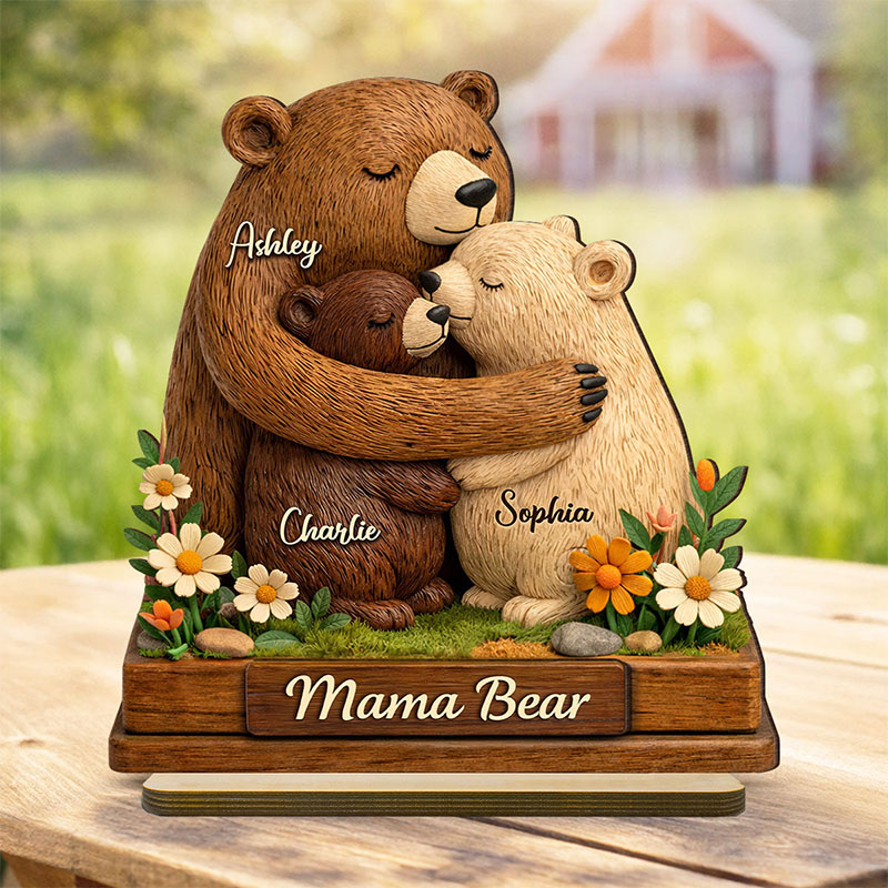 Personalized Mama Bear 2-Layered Wooden Plaque Birthday Mother's Day Gift for Mom Grandma