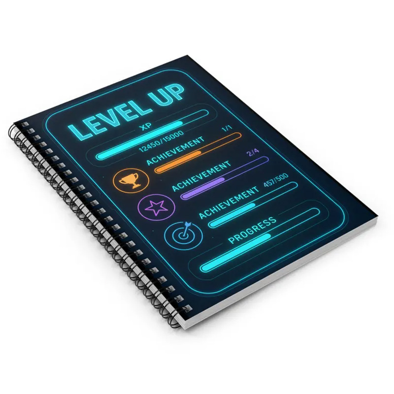 Personalized Gamer XP Tracker Spiral Notebook Gaming Design Productivity Log for Geek Lover