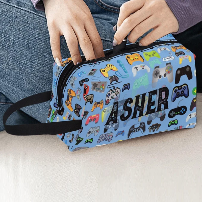 Personalized Game Controller Toiletry Bag Accessory Pouch Custom Name Travel Bag for Geek Lover