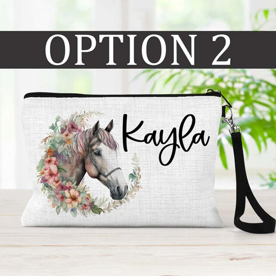 Personalized Equestrian Makeup Bag Equestrian Cosmetic Bag Horse Lover Gift Linen Zipper Pouch for Riding Lovers