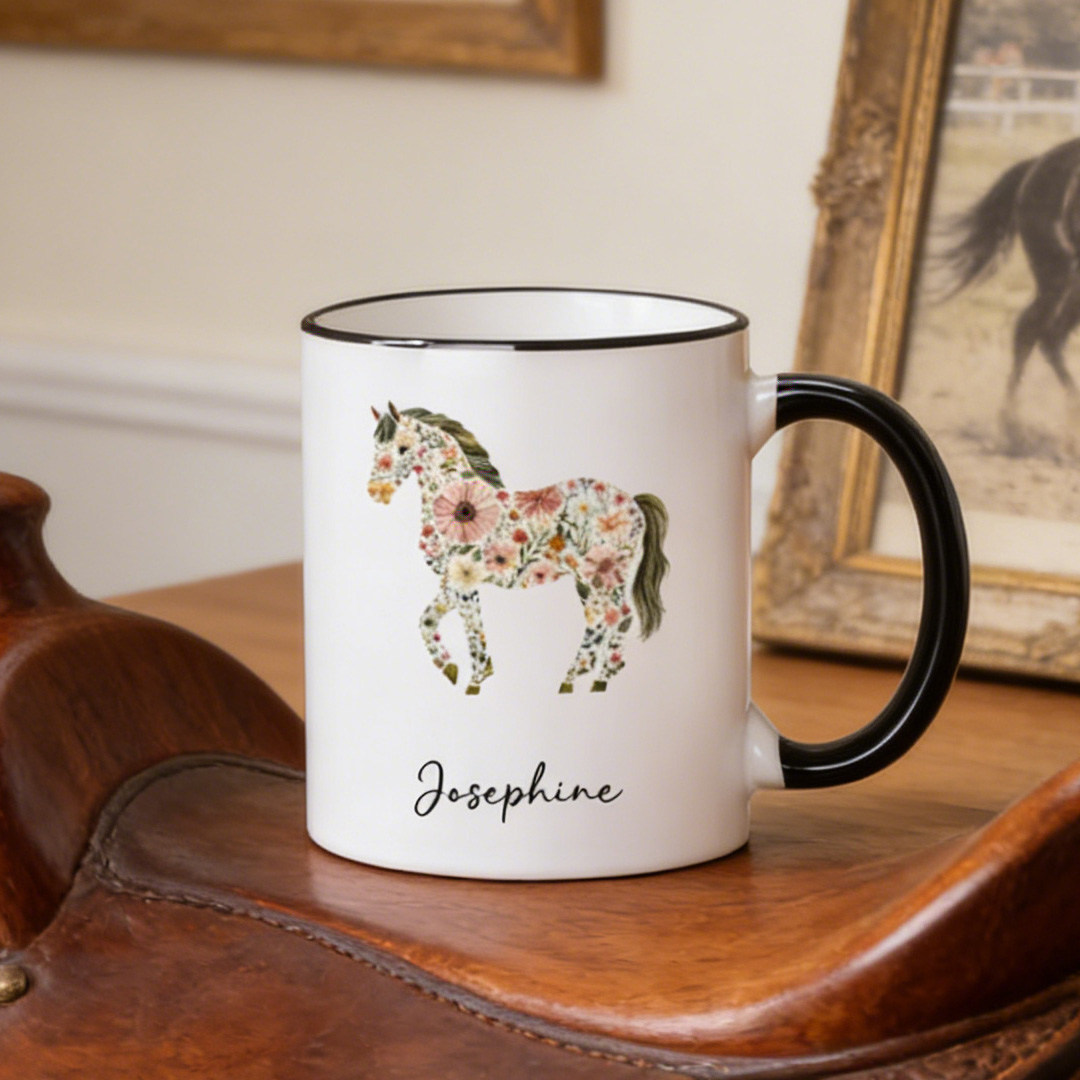 Personalized Floral Horse Coffee Cup Custom Colt Tea Cup Horse Mama Horse Lover Gift for Riding Lovers