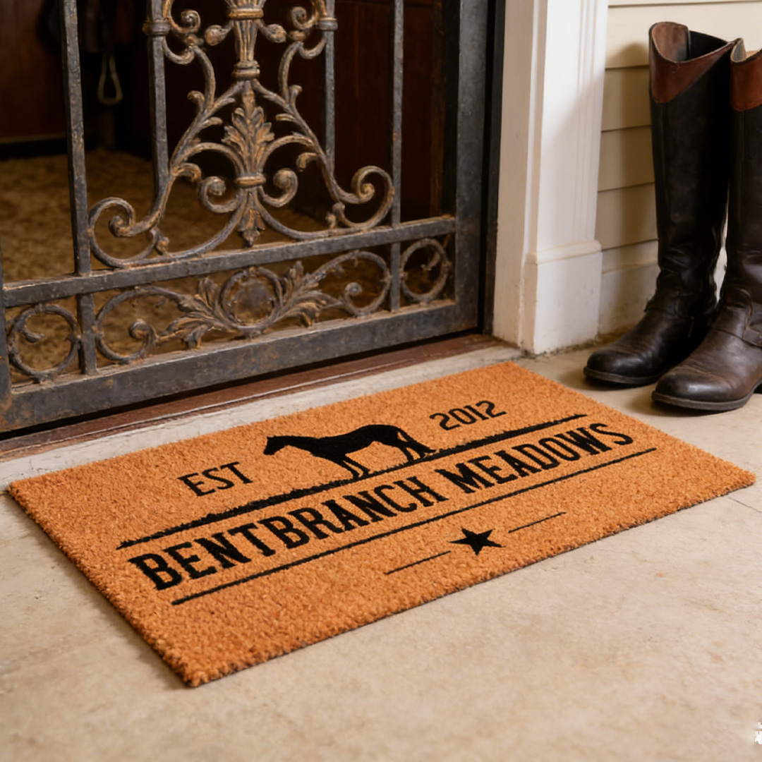Personalized Name and EST Horse Farm Horse Ranch Farm Mat Farmhouse Welcome Mat Farmer Door Mat Farm Gift for Riding Lovers Equestrian Lovers