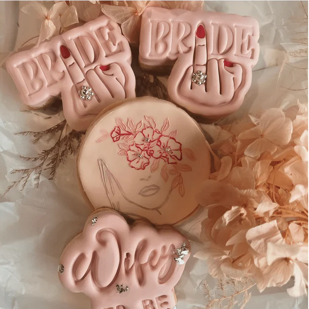 Personalized Bride Cookie Cutter and Embosser Mold Engagement Ring Hand Design Perfect for Weddings Bridal Showers
