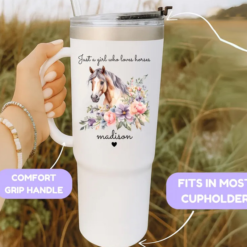 Personalized Horse Tumbler Just a Girl Who Loves Horses Tumbler Name Equestrian Gift for Riding Lover