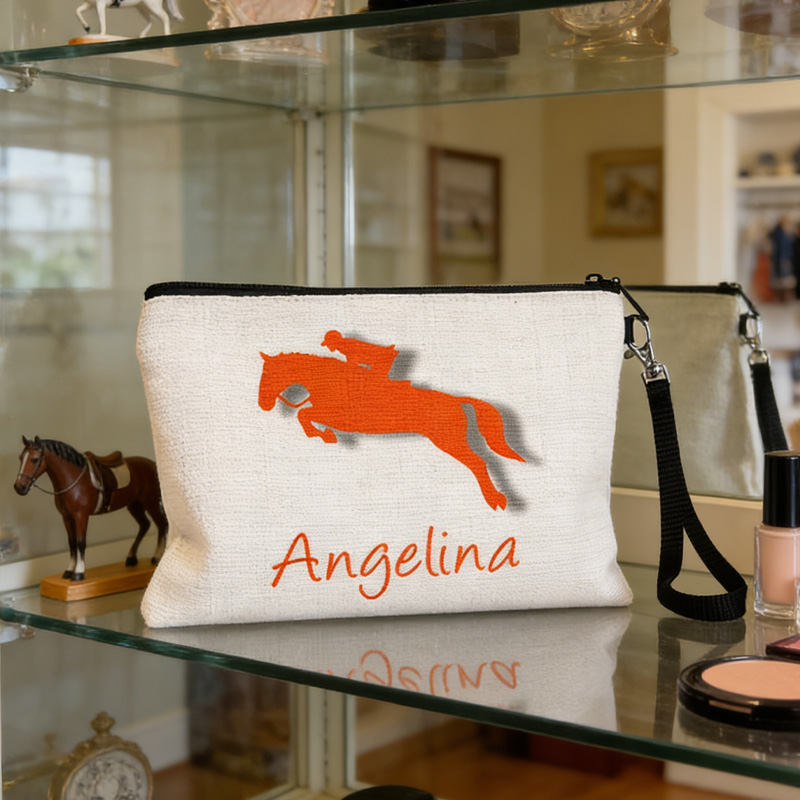 Personalized Equestrian Makeup Bag Equestrian Cosmetic Bag Horse Zipper Pouch Gift Linen Zipper Pouch for Riding Lovers