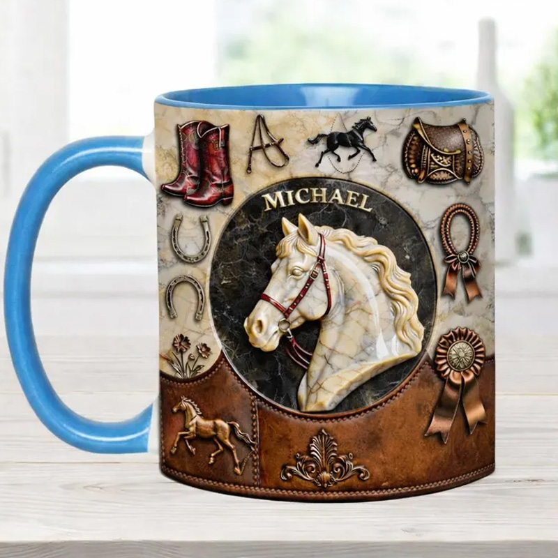 Personalized Equestrian Coffee Mug with Horse Design Gift Western Style Ceramic Cup for Equestrian Horse Riding Lovers