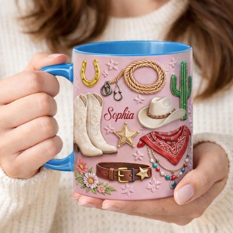 Personalized Cowgirl Mug Western Cowgirl Coffee Cute Pink Cowboy Design Ceramic Cup for Equestrian Horse Riding Lovers