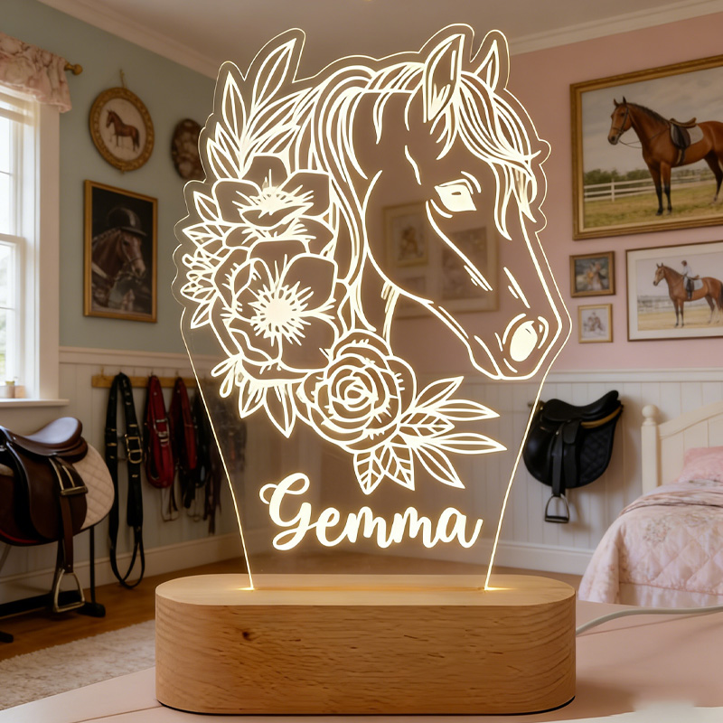 Personalized LED Night Light Horse Gifts for Girls Horse Riding Gifts Equestrian Night Light Lamp Horse Gifts Bike Lamp for Riding Lovers and Equestrian Lovers 