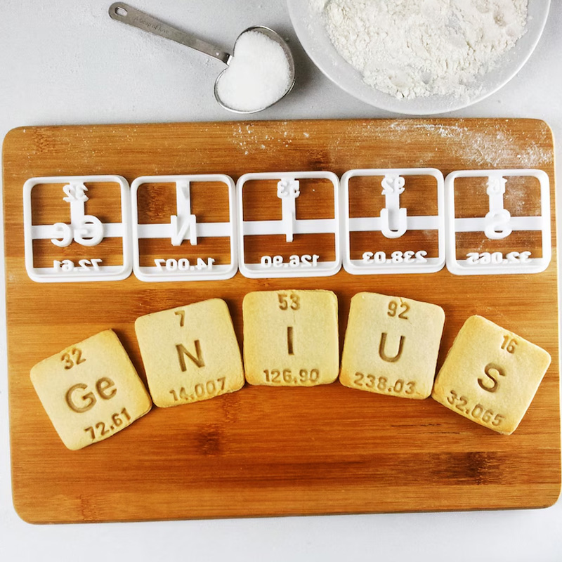 Personalized Nerdy Cookie Cutters 3D Printed Periodic Table Elements Chemistry Design Baking Supplies Fondant Tool Craft Stamp for Geek Lover