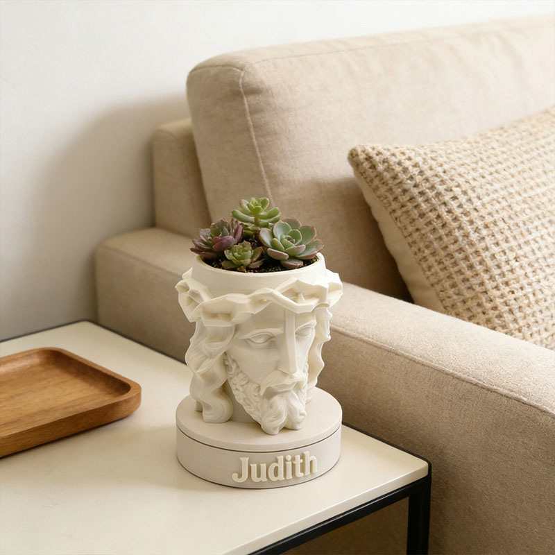 Personalized 3D Printed Jesus Crown of Thorns Christ Planter with Custom Name Can Also be Used as Pen Holder or Desk Organizer Religious Gift