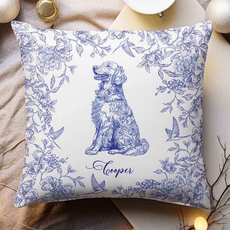 Personalized Dog Lover Toile De Jouy Chinoiserie Style Throw Pillow