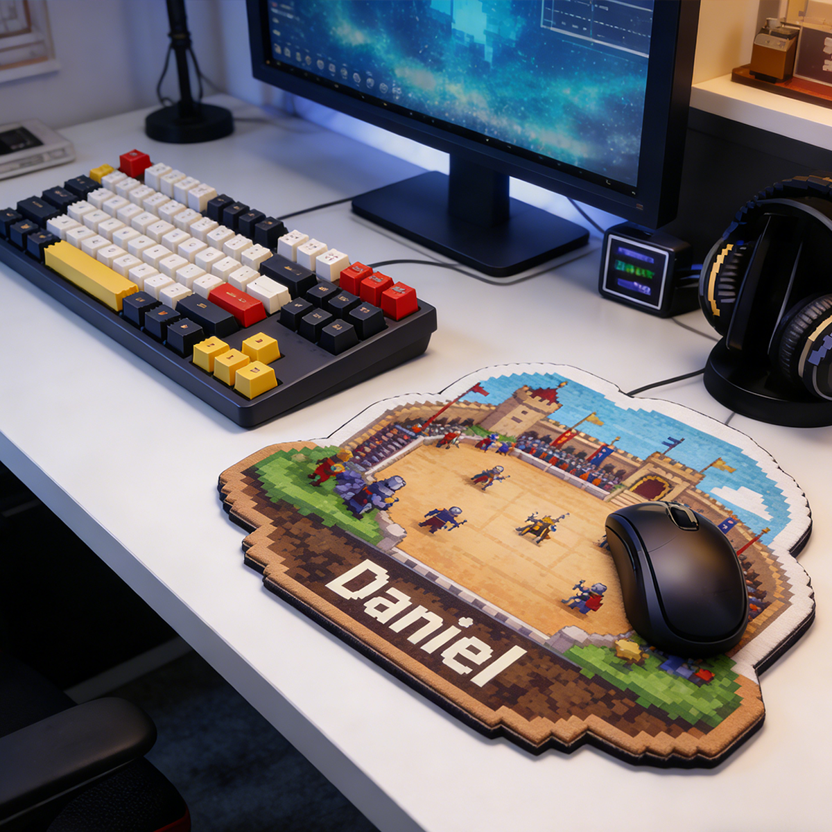 Personalized Custom Pixel Art Medieval Jousting Mouse Pad Personalized Retro Gaming Desk Mat Castle Knight Gamer Accessory
