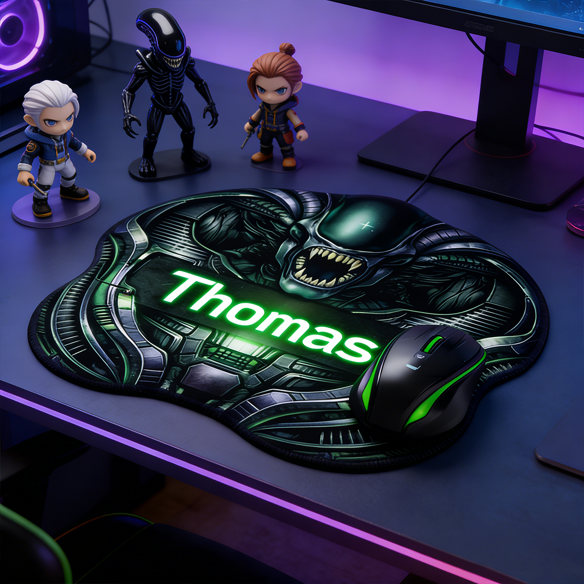 Personalized Custom Irregular Mouse Pad Personalized Sci-Fi Horror Gaming Desk Mat Glow Effect Gamer Accessory