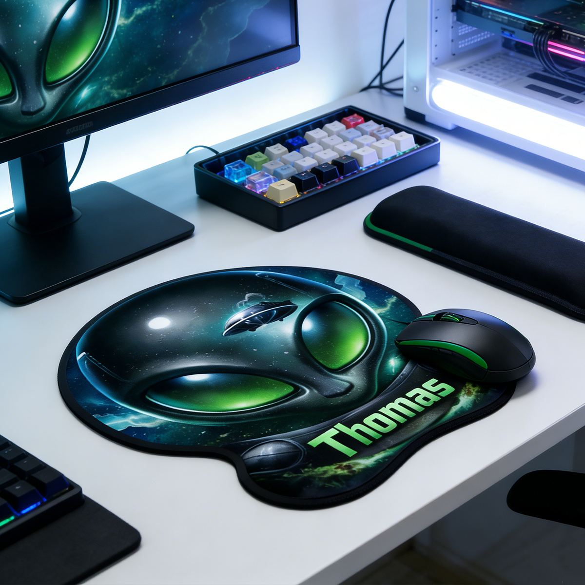 Personalized Custom Alien Head Irregular Mouse Pad Personalized UFO Sci-Fi Gaming Desk Mat Extraterrestrial Gamer Accessory