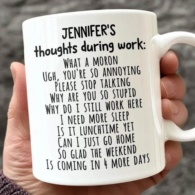 Personalized Nerd Thoughts During Work Mug Funny Coworker Coffee Cup Mug Unique Office Worker Coffee Cup for Nerdy Geek Lover