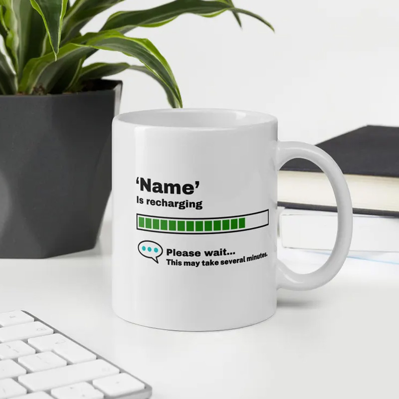 Personalized Nerd Recharging Funny Coworker Coffee Cup Mug Unique Office Worker Coffee Cup for Nerdy Geek Lover