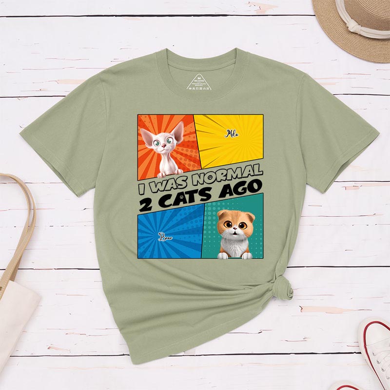 Personalized Cat Lover Comic Style I Was Normal 3 Cats Ago T-Shirt