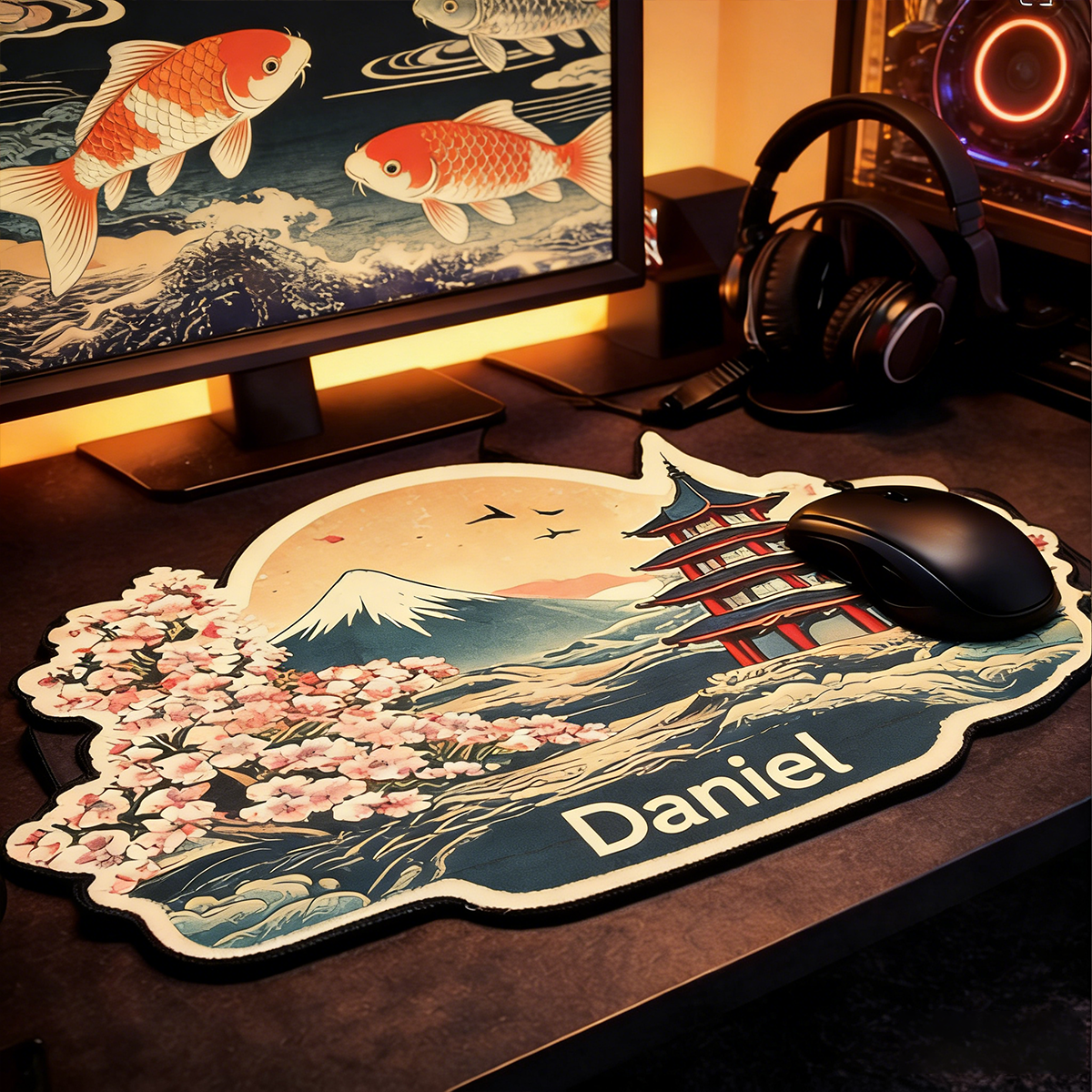 Personalized Custom Japanese Ukiyo-e Mount Fuji Mouse Pad Personalized Cherry Blossom Desk Mat Irregular Japan Travel Gamer Accessory
