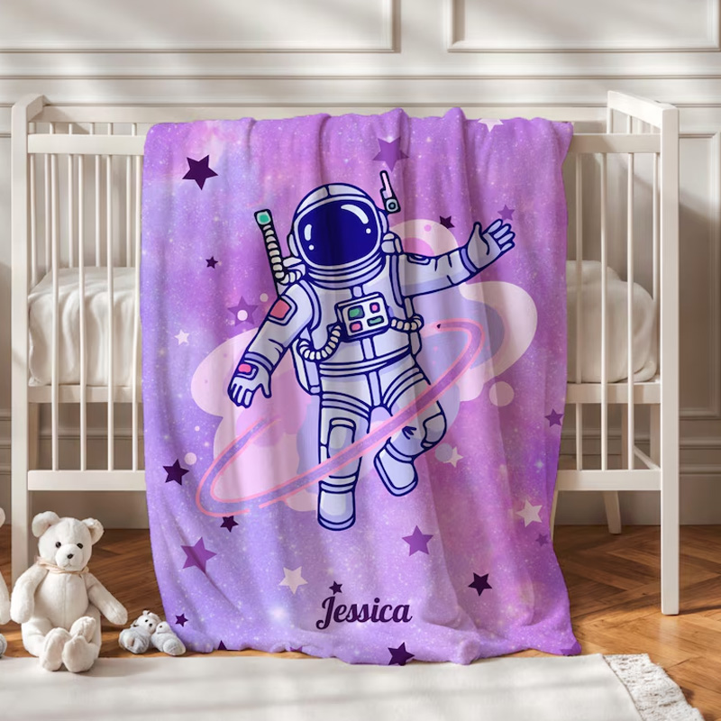 Personalized Astronaut Plush Blanket Kids Space Galaxy Throw Blanket for Nerdy Geek Lover