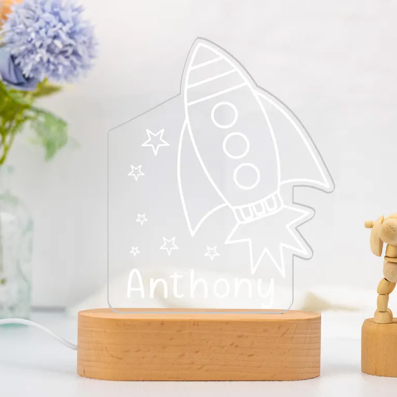 Personalized Rocket Nightlight Acrylic LED with Name Room Decor Birthday Gift for Geek Lover