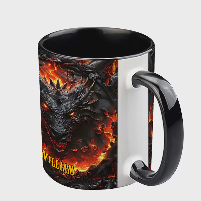Personalized Fire Dragon Fantasy Coffee Mug with Names Mythical Creature Gift for Geek Lover