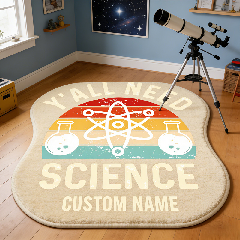 Personalized Science Graphic Rug Doormat Kids Nerd Bedroom Playroom Rug Gifts for Geek Lover