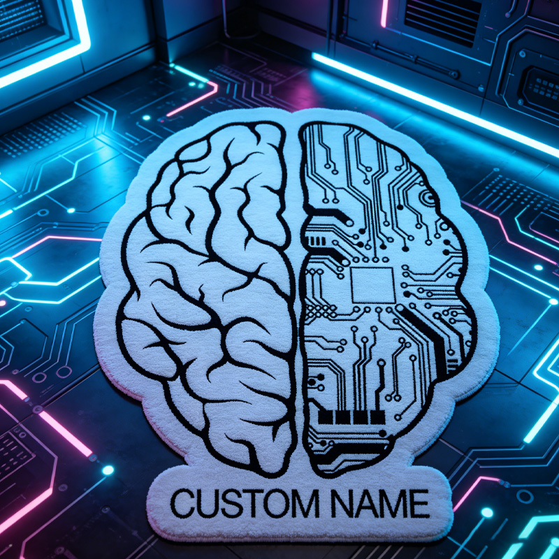 Personalized Technology Brain Card Board Graphic Rug Doormat Kids Nerd Bedroom Playroom Rug Gifts for Geek Lover