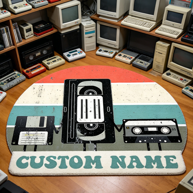 Personalized Retro Electronics Graphic Rug Doormat Kids Nerd Bedroom Playroom Rug Gifts for Geek Lover