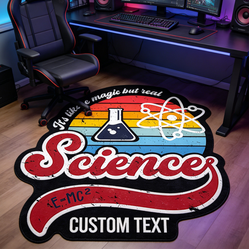Personalized Retro Science Graphic Rug Doormat Kids Nerd Bedroom Playroom Rug Gifts for Geek Lover