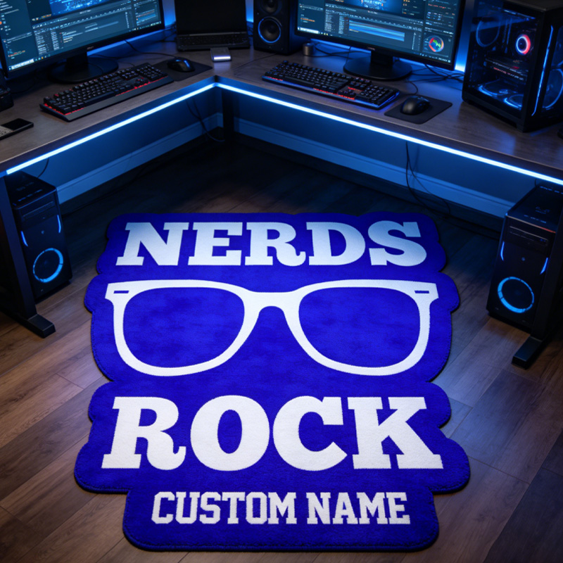 Personalized Nerd Glasses Rocker Graphic Rug Doormat Kids Nerd Bedroom Playroom Rug Gifts for Geek Lover