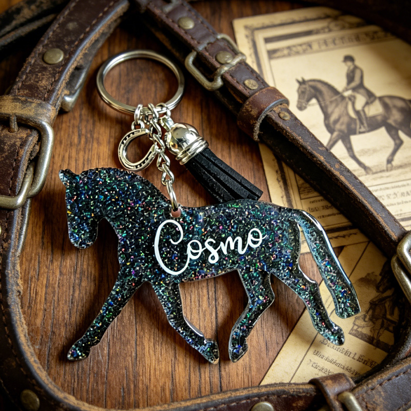 Personalized Dressage Horse Glitter keychain Gift for Equestrian Riding Lovers