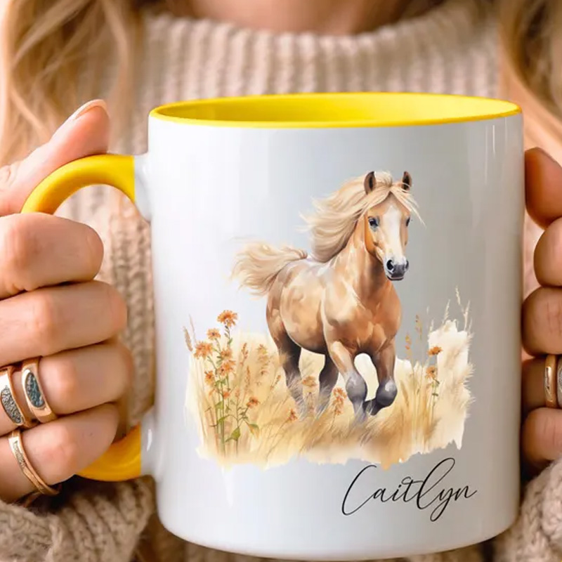 Personalized Floral Horse Mug for Sister Daughter Equestrian Horse Riding Lovers