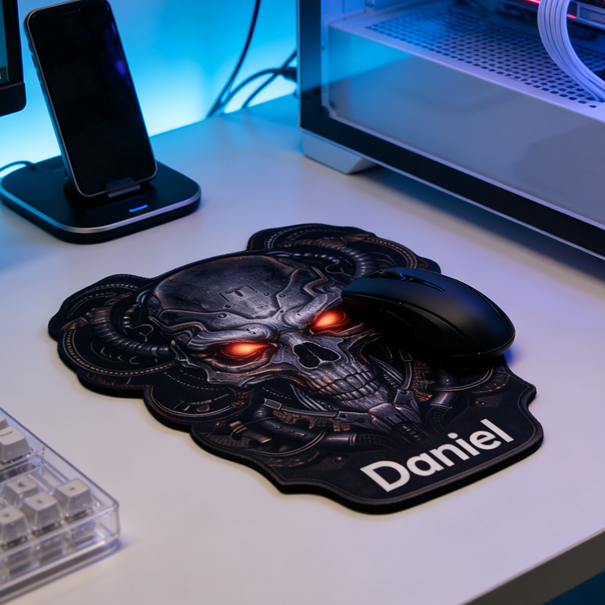 Personalized Custom Cyberpunk Skull Irregular Mouse Pad Personalized Sci-Fi Horror Desk Mat Red Eyes Gamer Accessory
