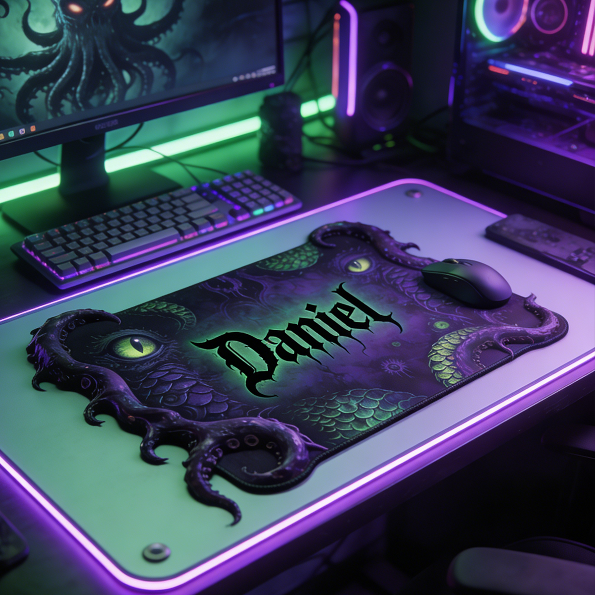 Personalized Custom Cthulhu Tentacle Irregular Mouse Pad Personalized Lovecraftian Desk Mat Glowing Green Eyes Gamer Accessory