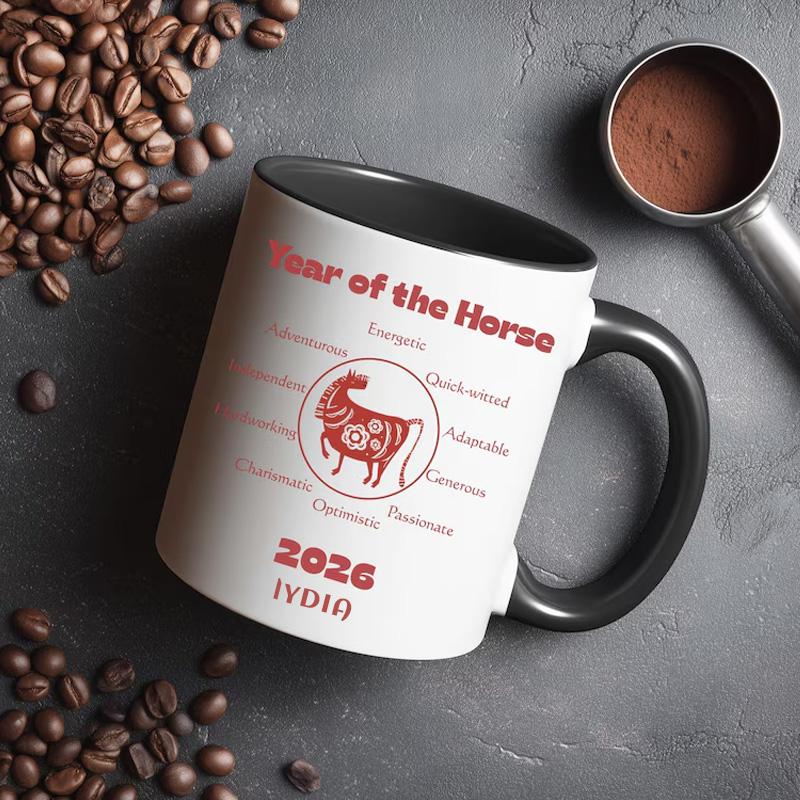 Personalized Lucky Lunar New Year Horse Zodiac Gift Mug for Equestrian Horse Riding Lovers