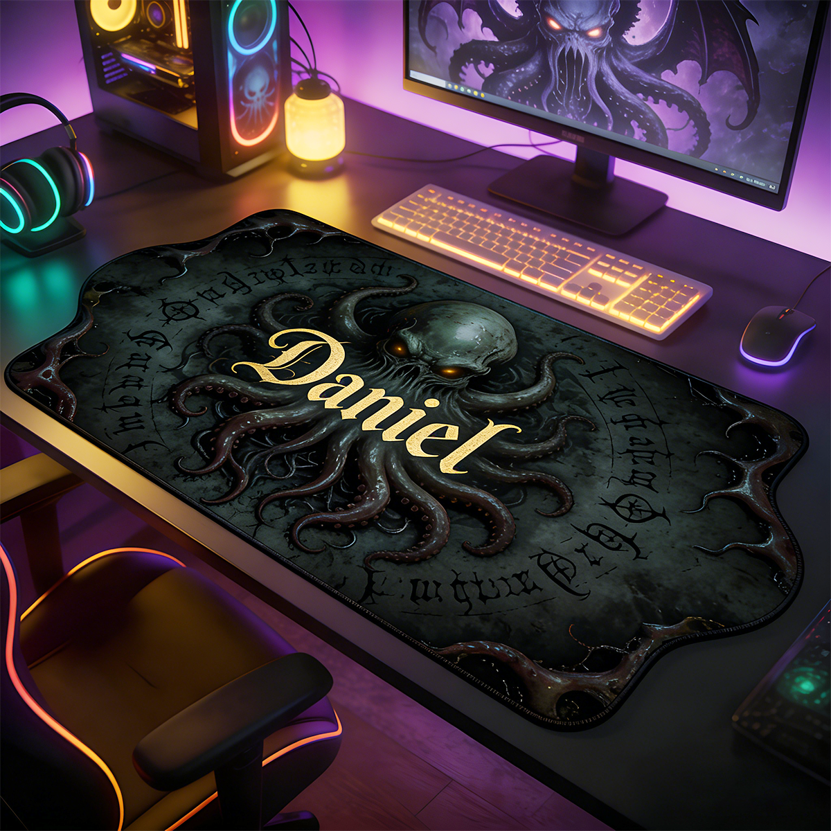 Personalized Custom Cthulhu Extended Irregular Mouse Pad Personalized Lovecraftian Desk Mat Cosmic Horror Tentacle Gamer Accessory