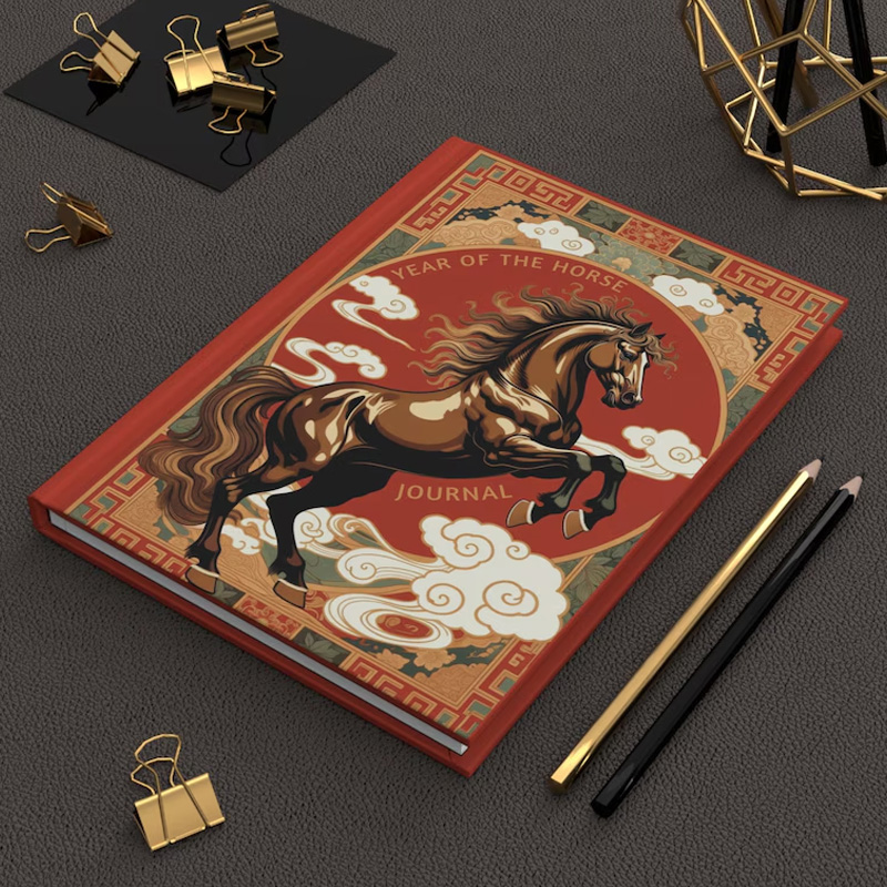 Personalized Chinese Zodiac Year Of The Horse Journal and Planner PU Leather Notebook Gift for Horse Lovers Riding Lovers Equestrian Lovers