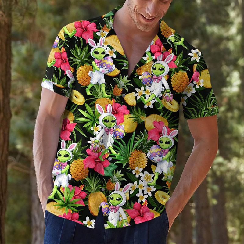 Personalized Alien Pineapple Hawaiian Shirt For Men Tropical Alien Bunny Easter Shirts Easter Gift for Him Husband Boyfriend