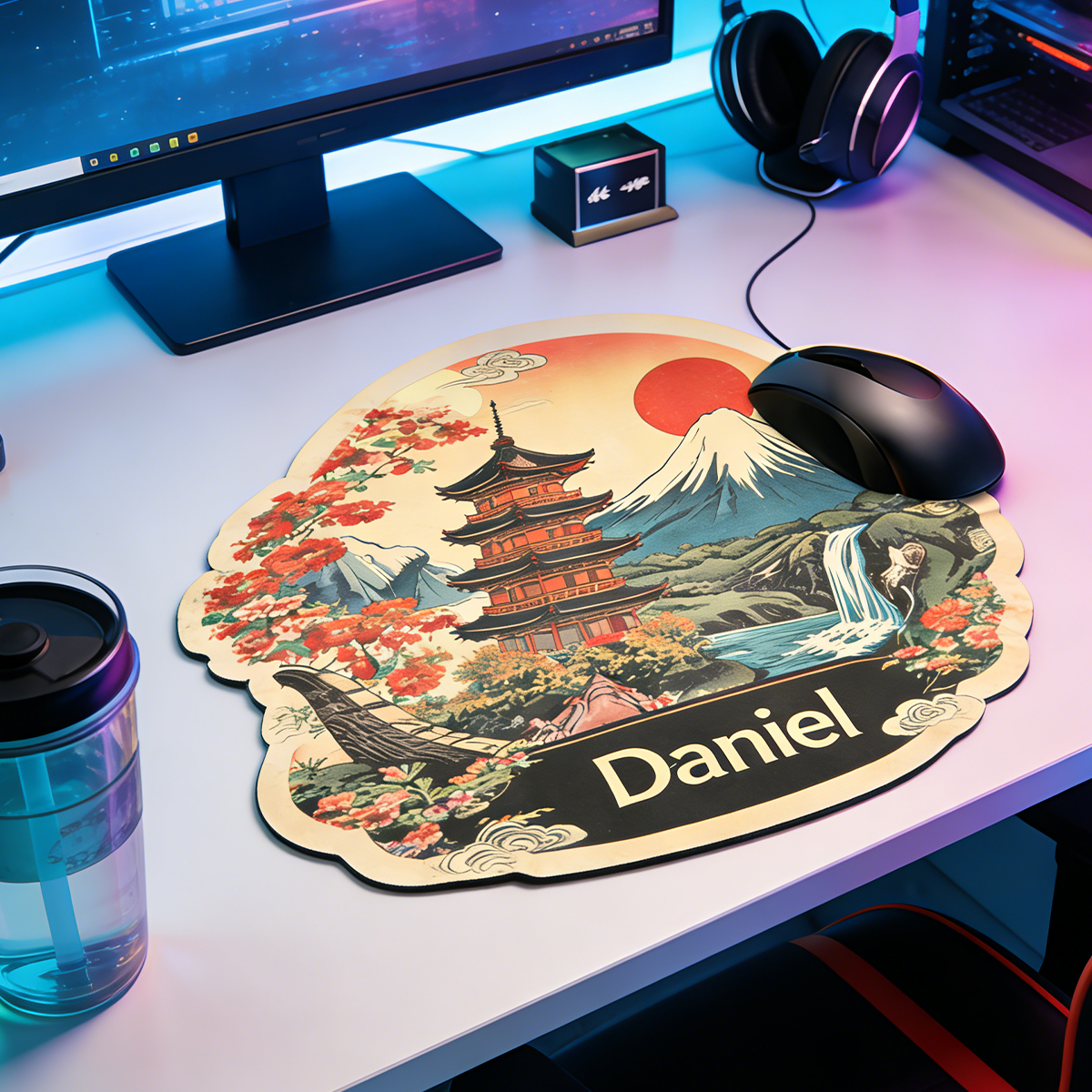 Personalized Custom Ukiyo-e Mount Fuji Irregular Mouse Pad Personalized Japanese Pagoda Desk Mat Vintage Japan Art Gamer Accessory