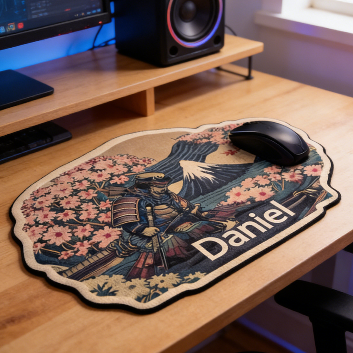 Personalized Custom Ukiyo-e Samurai Irregular Mouse Pad Personalized Great Wave Desk Mat Japanese Warrior Gamer Accessory