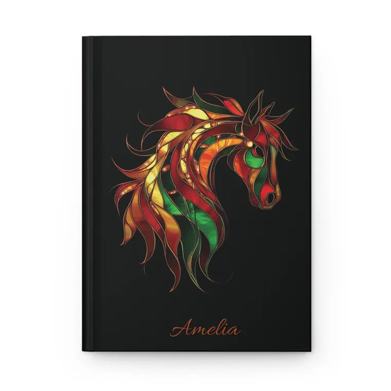 Personalized Fire Horse Abstract Zodiac Journal and Planner PU Leather Notebook Gift for Horse Lovers Riding Lovers Equestrian Lovers