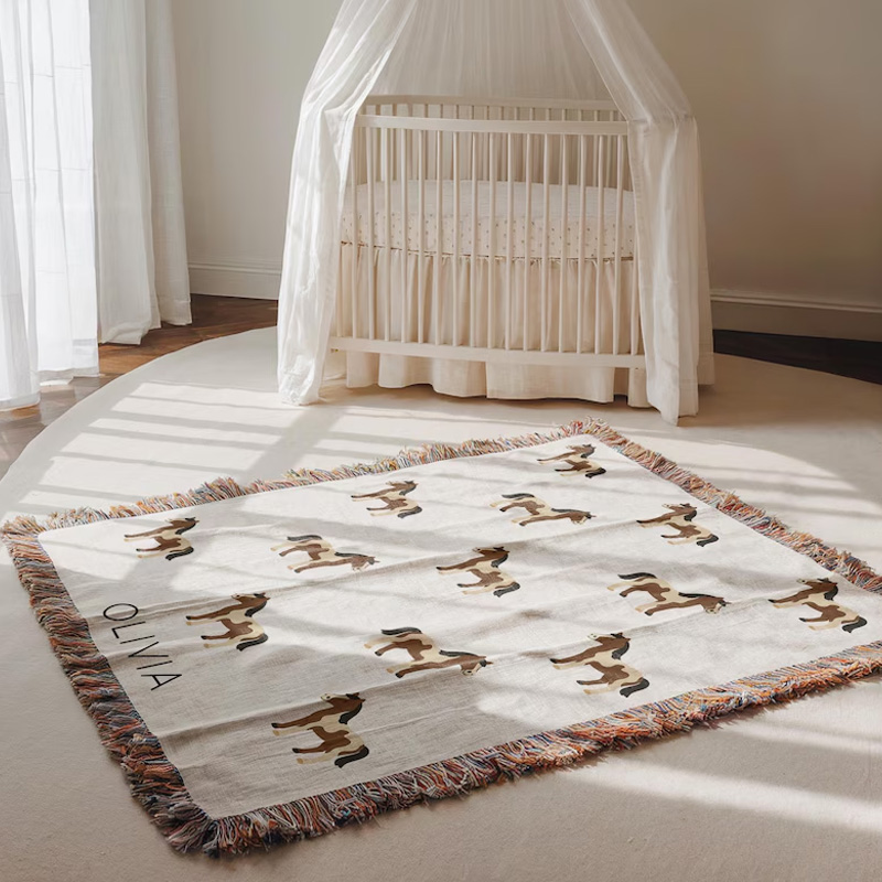 Personalized Pinto Paint Horse Kids Blanket Custom Name Cowboy Pony Throw for Equestrian Riding Lovers