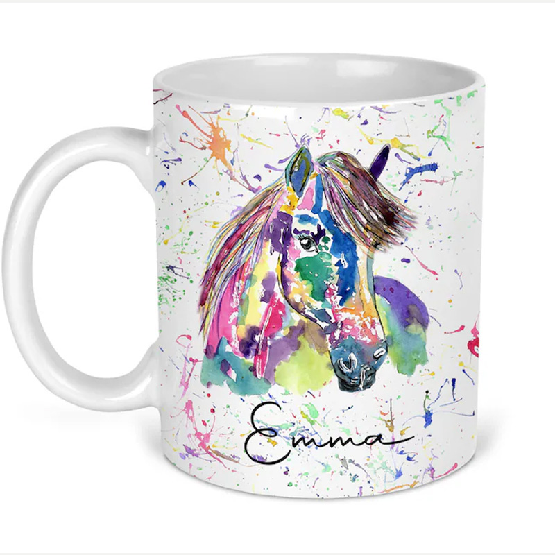 Personalized Rainbow Horse Mug French Countryside Coffee Cup Ceramic Mug Gift for Riding Lovers Equestrian Lovers