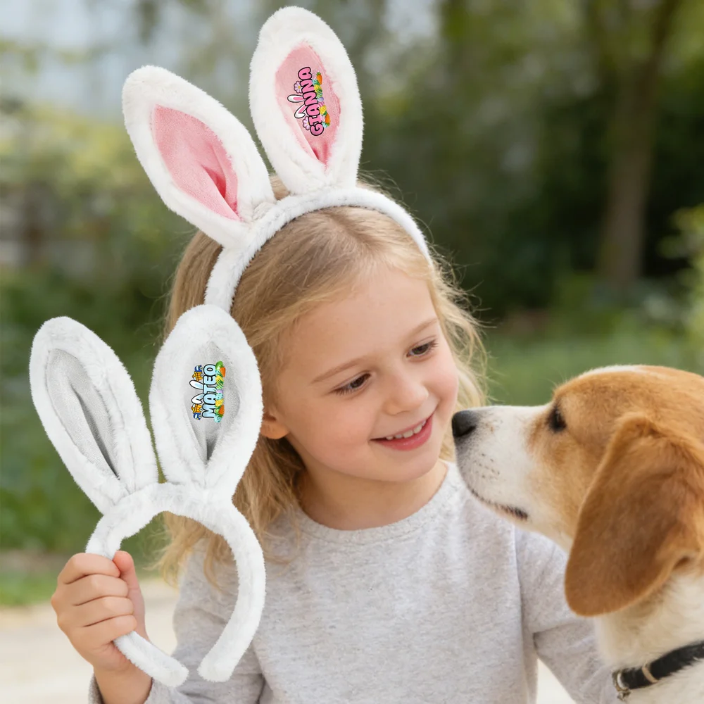 Personalized Easter Eggs Carrot Cute Rabbit Ears Headband with Name Easter Day Gift for Kids 
