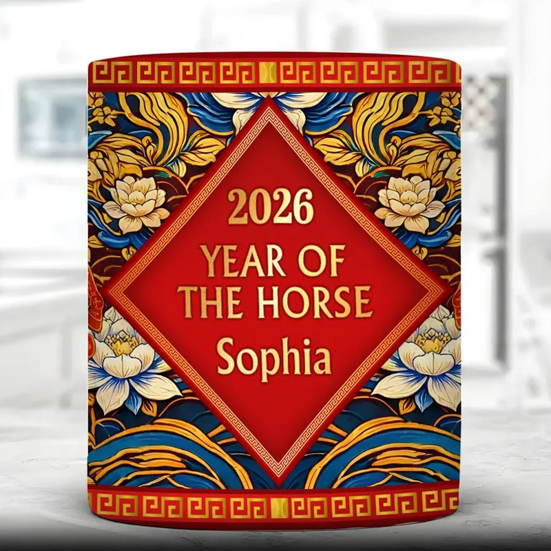 Personalized Year of the Horse Chinese Zodiac Gift Mug for Equestrian Horse Riding Lovers